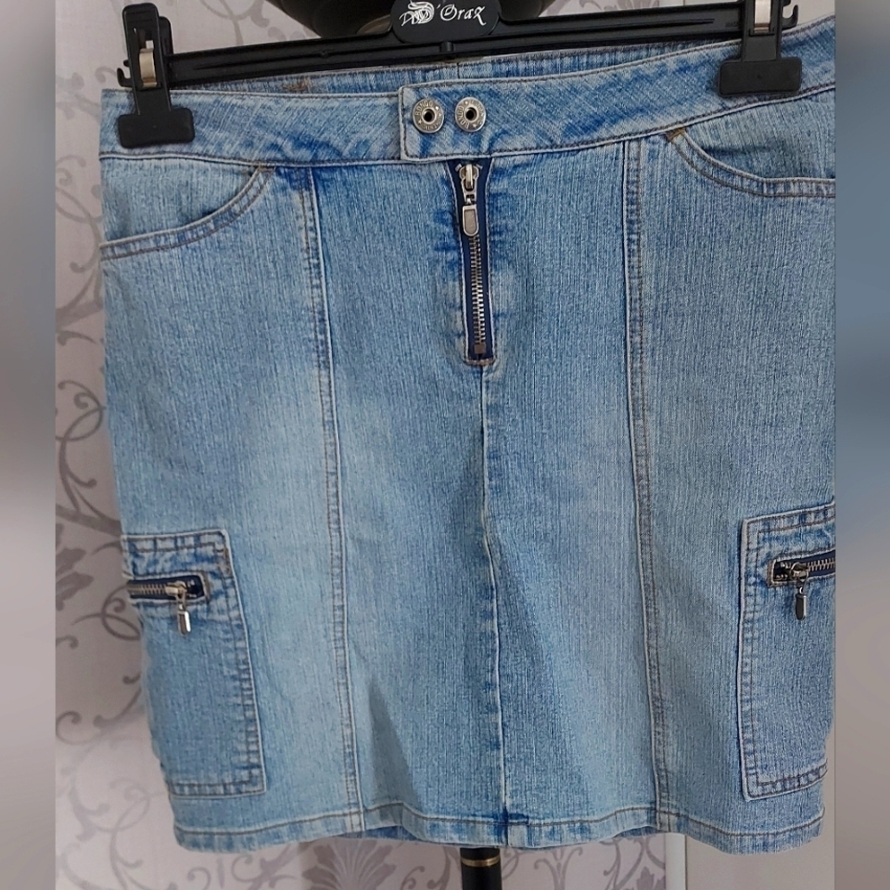 Denim Cargo Mini Skirt Low Rise Size 5 Blue